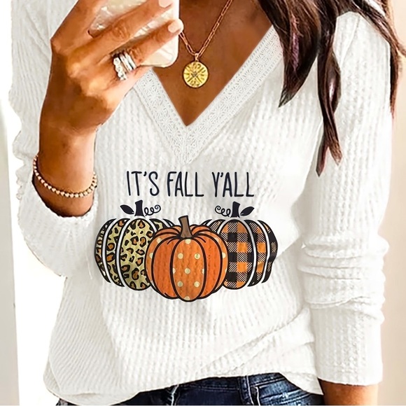 It's A Girl Thing Fall White Long Sleeve Small T-Shirt - "Happy
Fall Y'all" - Picture 1 of 7